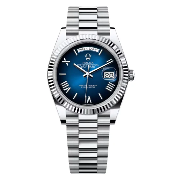 RLX Day-Date "President" 40mm Platinum Blue Roman Ombre Dial - 228236