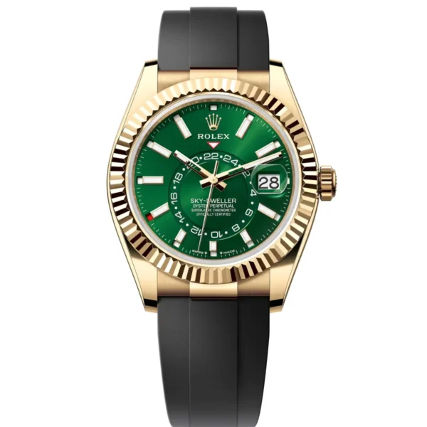 RLX Sky-Dweller 42mm Yellow Gold Bright Green Dial Oysterflex - 336238 - New 2025 Release