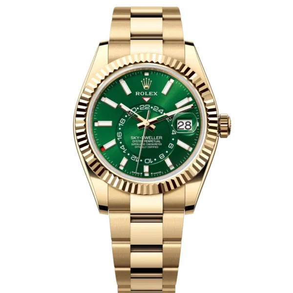 RLX Sky-Dweller 42mm 336938-0007/0008 Yellow Gold Bright Green Dial Jubilee