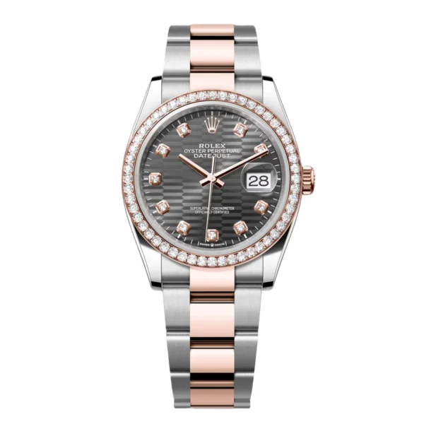 RLX Datejust 3-piece Links 36mm 126281 Slate Fluted Motif Diamond Dial Diamond Bezel and Oyster Bracelet