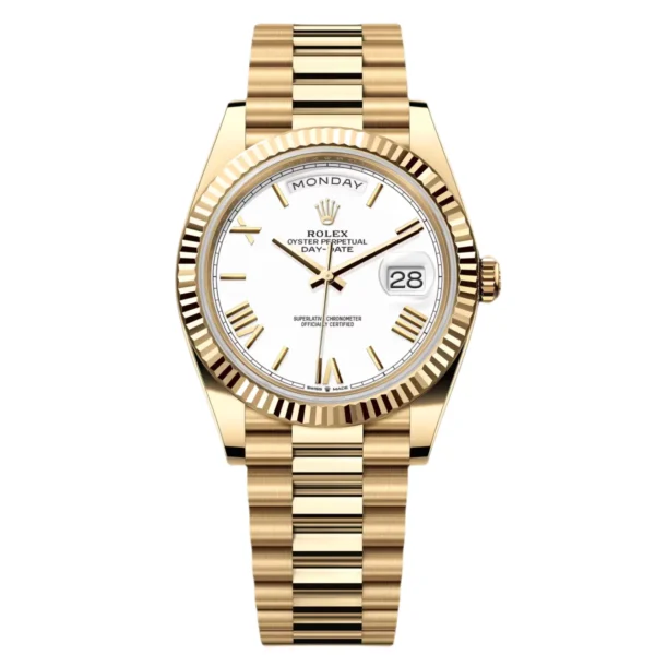 RLX Day-Date "President" 40mm Yellow Gold White Roman Dial - 228238