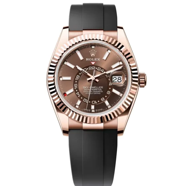 RLX Sky-Dweller 42mm Rose Gold Chocolate Dial Oysterflex - 336235