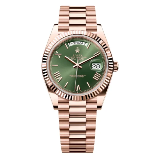 RLX Day-Date "President" 40mm Everose Gold Olive Green Roman Dial - 228235