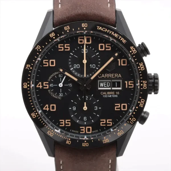Tag Heuer Carrera Calibre 16 CV2A84.FC6394 Titanium x Leather AT Black Dial(Quartz watch)